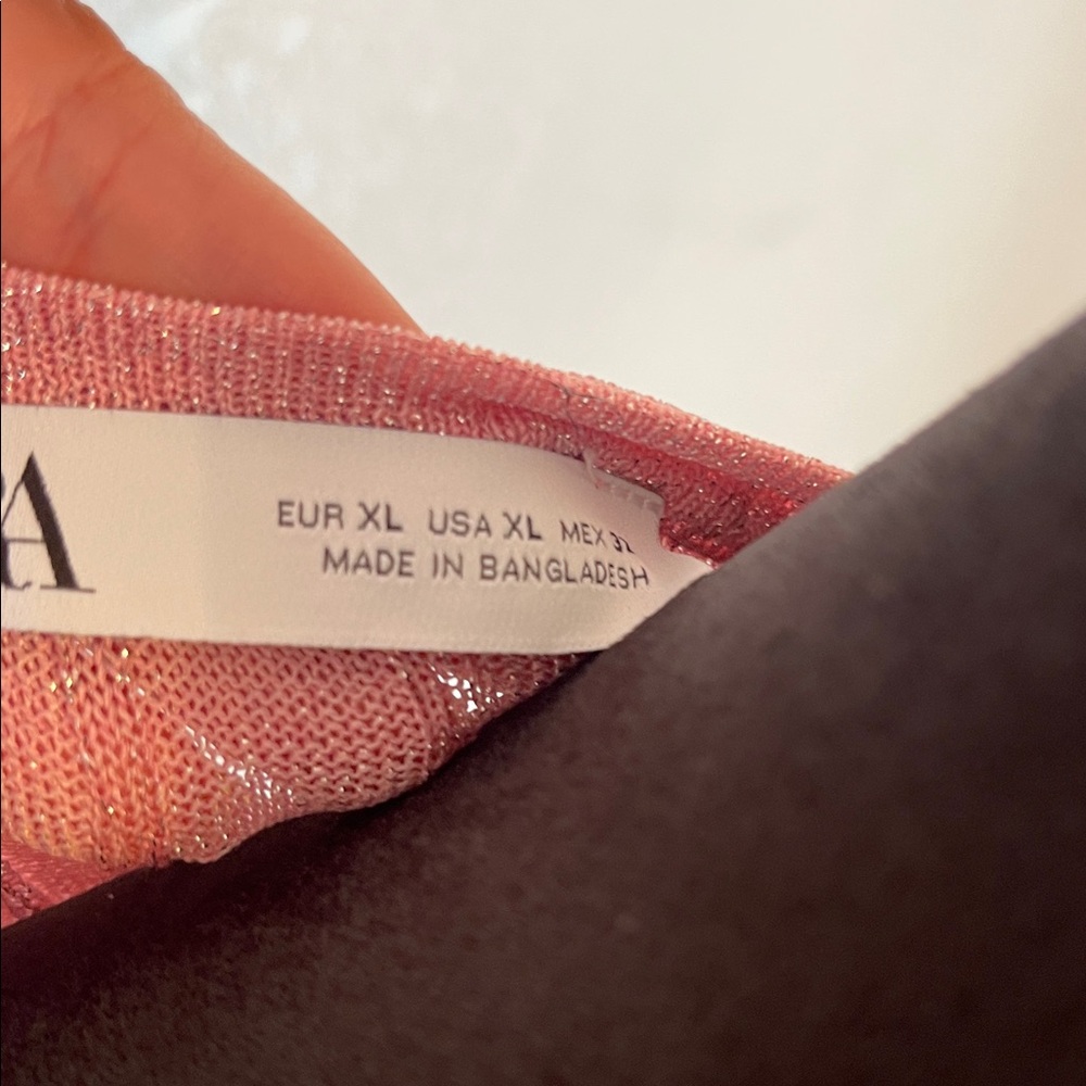Zara Shimmery Light Pink Ribbed Scoop Neck Tank - Picture 2 of 6